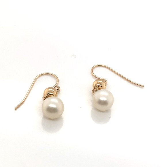 14K Yellow Gold Pearl Dangle Earrings - Picture 1 of 3